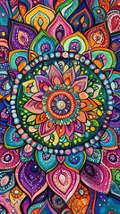 Mandala multicolore avec motifs géométriques détaillés


