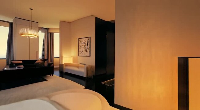 camera voando de fora de um predio entrando em um apartamento