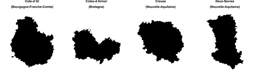 Cote-d Or, Cotes-d Armor, Creuse, Deux-Sevres outline maps