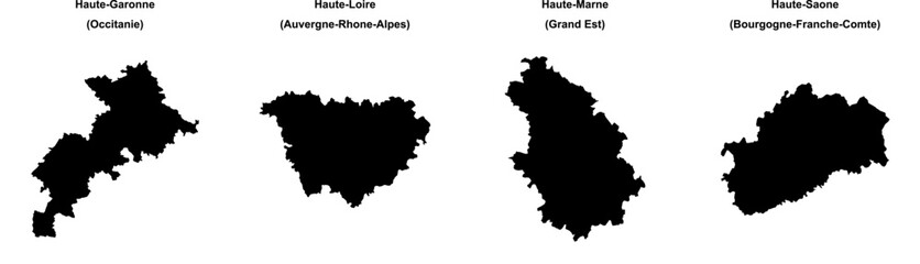 Obraz premium Haute-Garonne, Haute-Loire, Haute-Marne, Haute-Saone outline maps