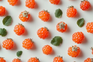 A close up of a bunch of red raspberries with green leaves in the background, generative ai image