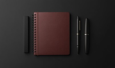 Realistic notebook and pen set mockup with custom branding
