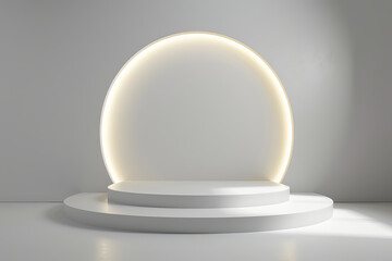 Illuminated podium in the center of a room