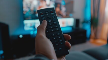 closeup of a hand holding a tv control