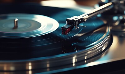 vintage vinyl record player close-up