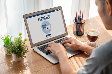 Fototapeta premium Customer feedback and review analysis by modish computer software for corporate business