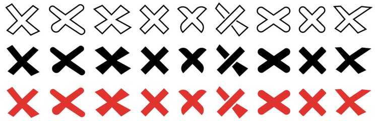Obraz premium Red Cross Mark Icon And Black Cross Symbol set. Vector