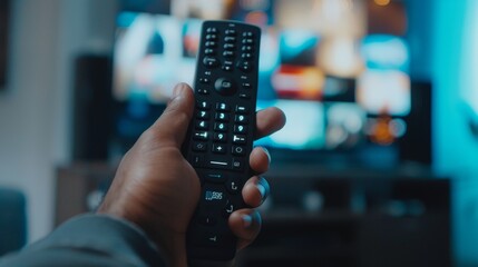 closeup of a hand holding a tv control