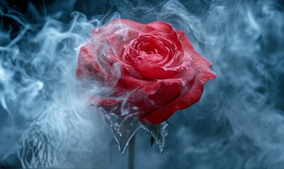 Rose with ice smoke