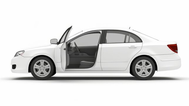 Isolated white car door on a white background with a defined clip path for visual clarity