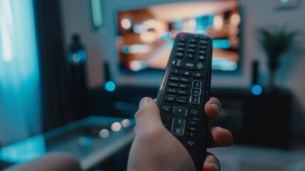 closeup of a hand holding a tv control