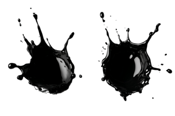 Deux éclaboussures d'encre noire sur fond transparent, PNG