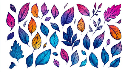 Collection of colorful leaves in various shapes and sizes.