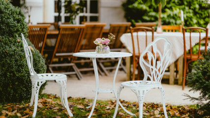 table and chairs in a garden