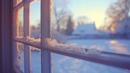 Fototapeta premium Double glazed window condensation in winter causes of excessive moisture and seal failures