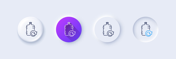 Water cooler bottle line icon. Neumorphic, Purple gradient, 3d pin buttons. Refill aqua drink sign. Liquid symbol. Line icons. Neumorphic buttons with outline signs. Vector