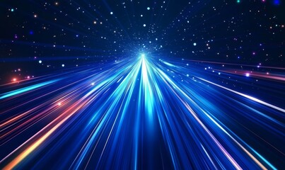 Obraz premium Abstract, science, futuristic, energy technology concept. Digital image of light rays, stripes lines with blue light, speed and motion blur over dark blue background