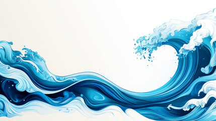 Abstract blue ocean wave on a white background.