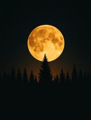 Illustration of a snowcovered forest with a glowing Christmas tree in the center surrounded by twinkling stars and a full moon Perfect for holiday cards and festive winter greetings with a magical and