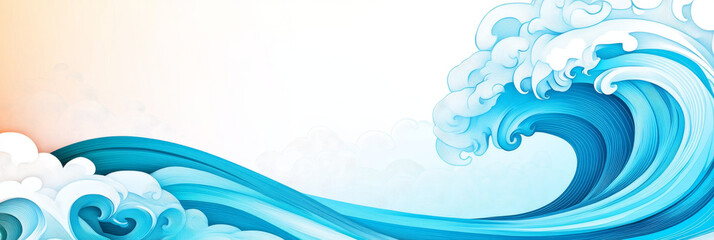 Abstract blue waves paper cut art with white foamy crests.