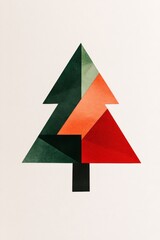 Minimalist design of a Christmas tree made of abstract geometric shapes in bright red and green colors placed on a clean white background Ideal for modern holiday postcards gift tags and seasonal gree