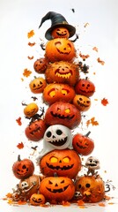 Creative Halloween Arrangement with Pumpkins and Skulls in Eerie Display Photo
