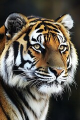 Fototapeta premium Close up portrait of a majestic Bengal tiger with piercing golden eyes