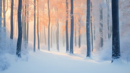 Obraz premium A serene snow covered forest at dawn