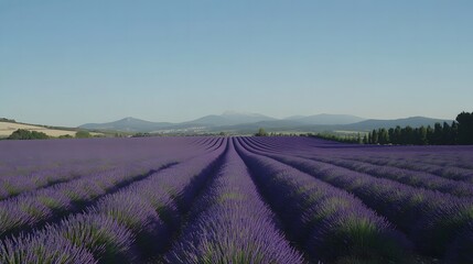 A vast lavender field in full bloom stretching across the field