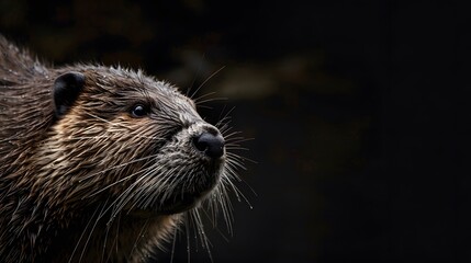 Fototapeta premium Close-Up Eurasian Beaver Portrait in a Dark Studio Setting