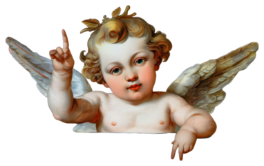 PNG Cherub holding a 2 fingers classical cherub angel.