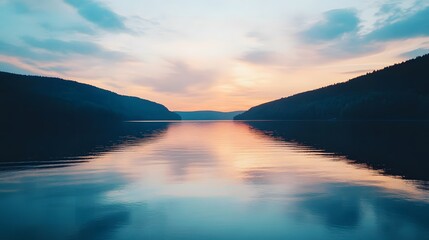 Obraz premium A calm lake reflecting the colors of the sunset