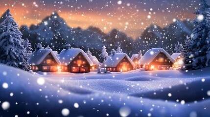 Fototapeta premium A cozy mountain village covered in fresh snow