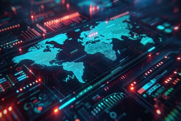 Obraz premium Data analysis with modern technology world map graphs icons.
