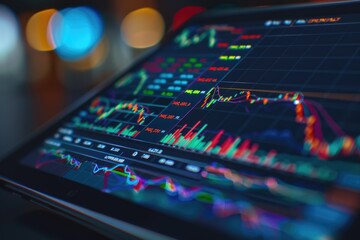 Obraz premium Digital stock market chart on a tablet screen