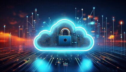 Fototapeta premium Secure Cloud Data: Cyber Security Concept Highlighting Data Protection and Safety in the Digital Age
