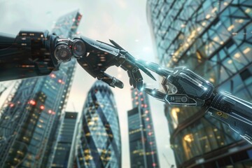 Businessman uses futuristic technology to sign contract in London.