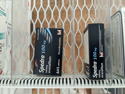 Prague,Czech Republic-October 9 2024:SPEDRA by MENARINI,containing AVANAFIL,is used to treat erectile dysfunction by increasing blood flow to the penis, helping men achieve and maintain an erection