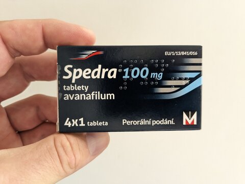 Prague,Czech Republic-October 9 2024:SPEDRA by MENARINI,containing AVANAFIL,is used to treat erectile dysfunction by increasing blood flow to the penis, helping men achieve and maintain an erection