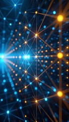 Obraz premium A captivating view of an abstract digital network featuring bright, glowing nodes connected by intricate lines