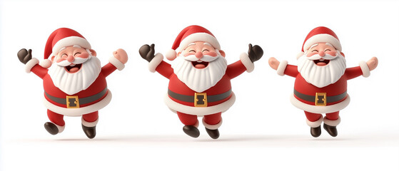 Set of 3D cartoon character Santa Claus Merry Christmas happy smile dancing have fun, isolated on white background. 