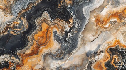 Abstract Swirling Marble: A captivating backdrop of swirling, textured marble in shades of black, grey, brown, and orange