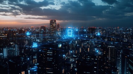 Obraz premium Cityscape with Digital Network
