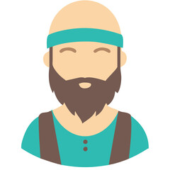 Obraz premium Bald Bearded Man Avatar Vector with Headband and Overalls