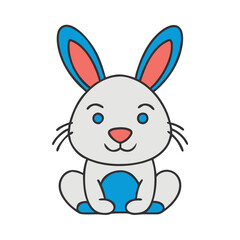 Obraz premium Cute Cartoon Bunny with Colorful Ears in Front View Vector Illustration