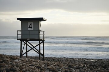 At Torrey Pines State Beach in February, the lifeguard tower is in full view.