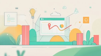 Navigating the Digital World: Illustration of Online Searching Journey with Dynamic Browsing Line