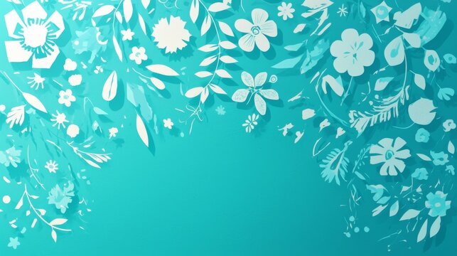  Turquoise Papel Picado vector template design featuring intricate flowers and geometric shapes, perfect for Mexican celebrations and festive decor.