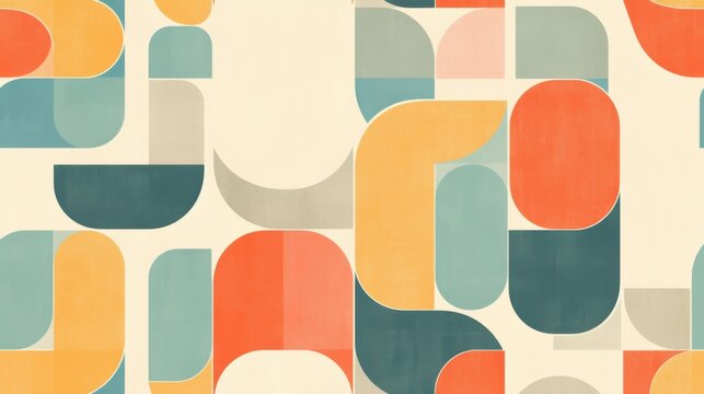 Fototapeta A simple retro pattern featuring muted pastel colors and geometric shapes, designed in a mid-century style