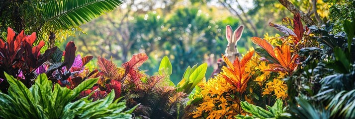 bunny rabbit in vibrant, colorful foliage